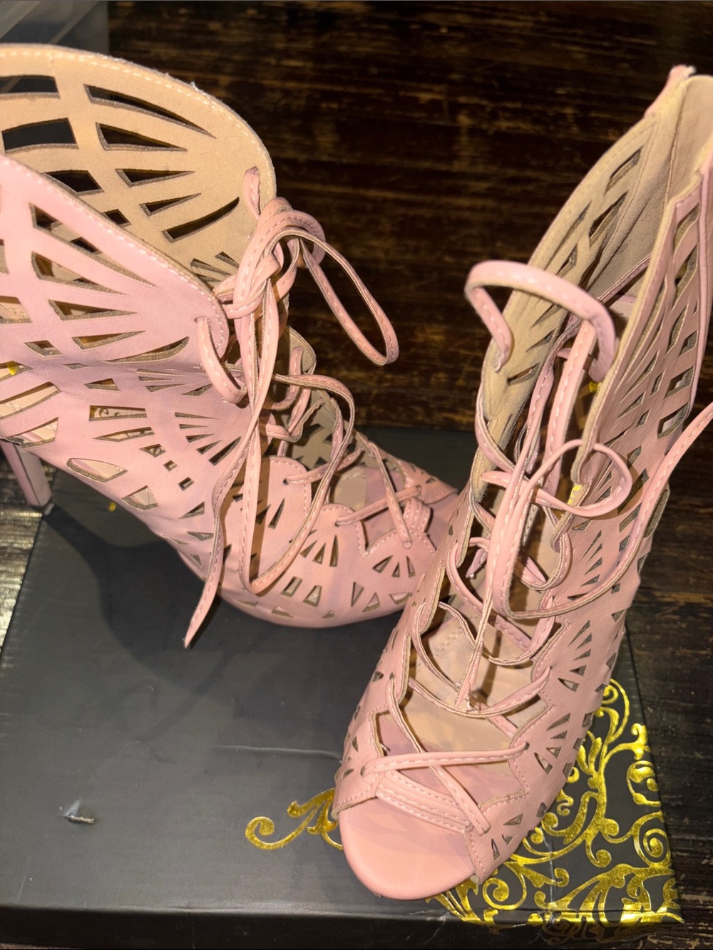Lace-Up Cutout High Heels in Pink